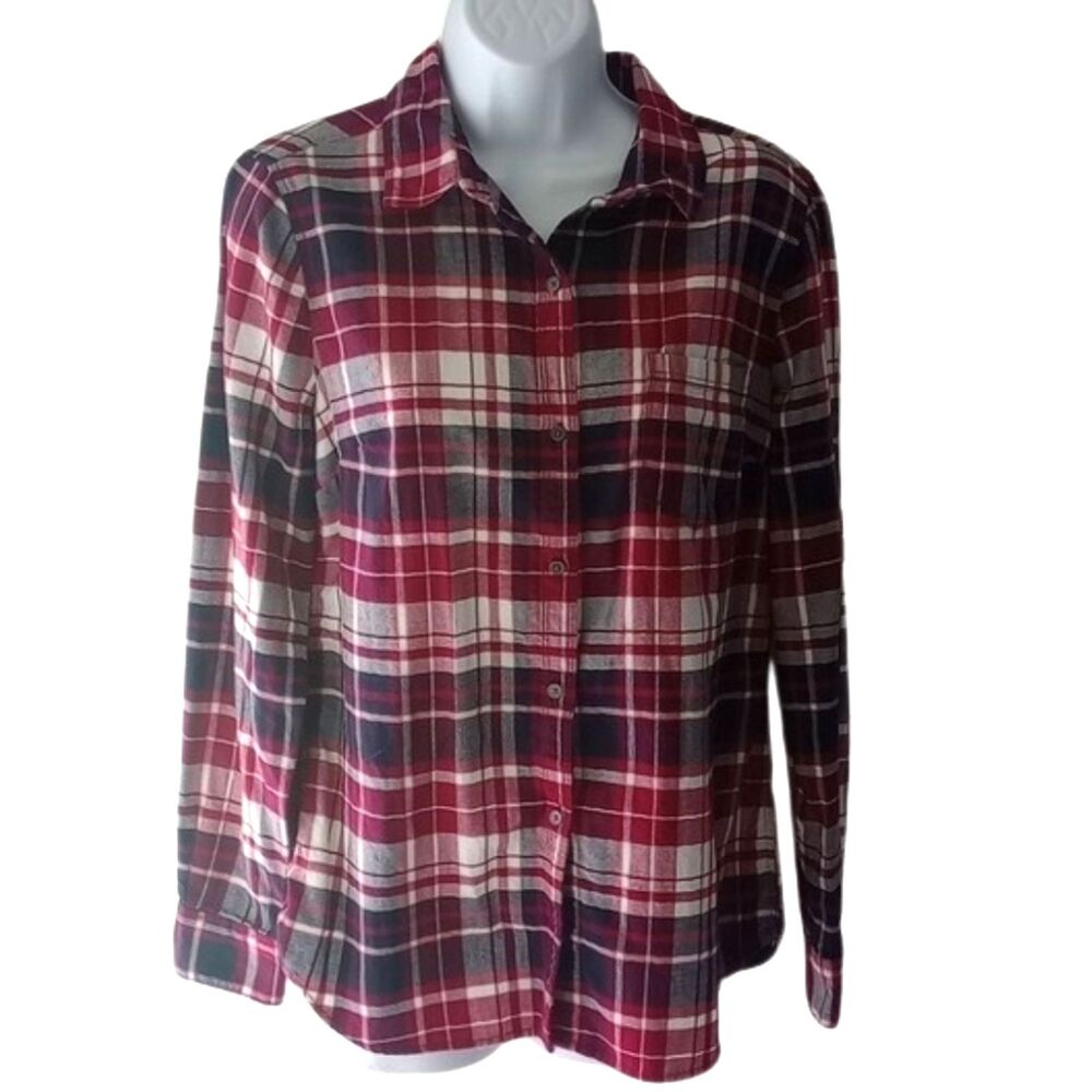 Medium Banana Republic Fuschia Plaid Long Sleeve Button Up Flannel Shirt Office